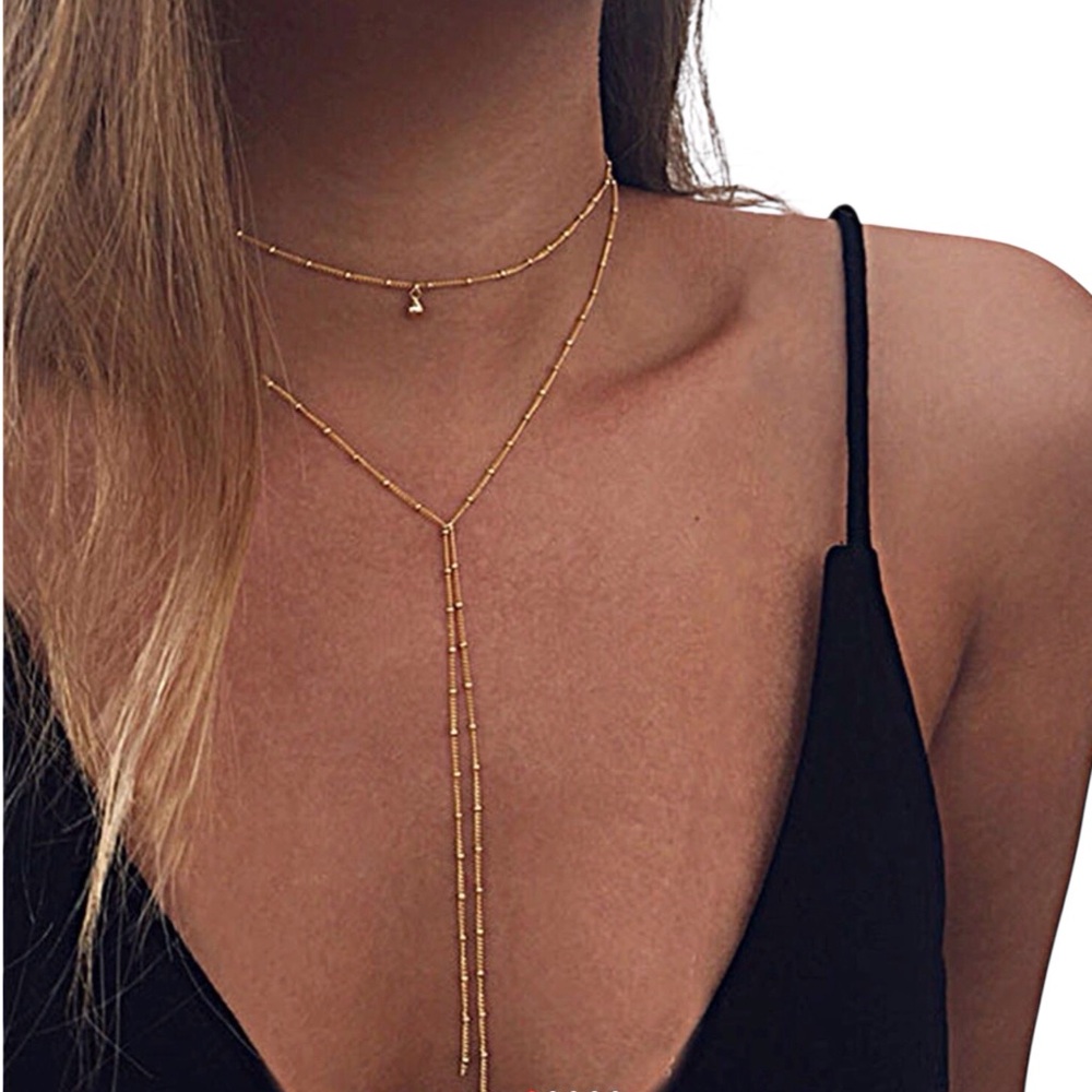 Layered Beaded Necklace Women Color Gold